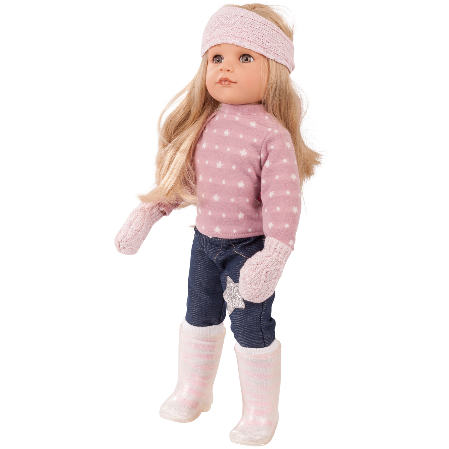 hannah-all-year-round-stehpuppe-goetz hannah-all-year-round-stehpuppe-goetz-jeans-gummistiefel-shirt-handschuhe-blonde-haare