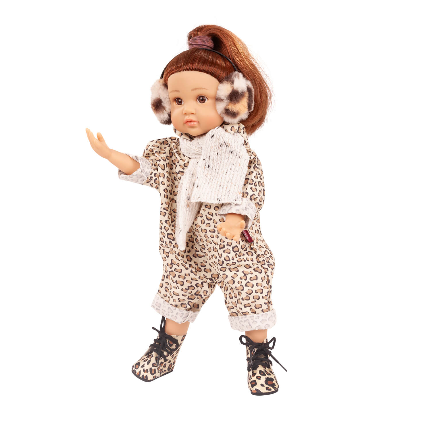 2411240-little-kidz-total-tiger-multigelenkstehpuppe-goetz little-kidz-total-tiger-multigelenkstehpuppe-leoprint-overall-schal-stiefel-ohrwaermer-goetz