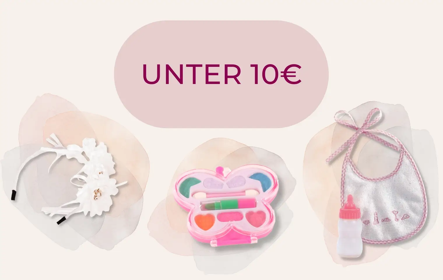 Haarreif, Milchflasche mit Latz und Make-up Set - Geschenkideen fuer Kinder unter 10 Euro
