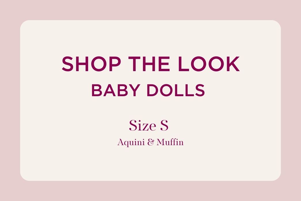 White background with lettering shop the look baby dolls size S