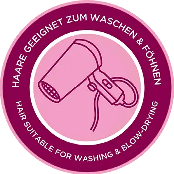 Die strapazierfähigen Haare sind waschbar und können auf niedriger Stufe mit einem Abstand von 30 cm geföhnt werden. Haare zum Waschen & Föhnen geeignet