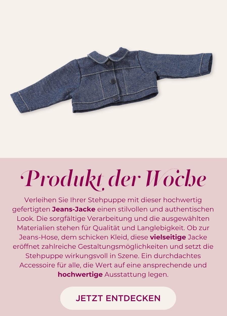 Jeans-Jacke in Babypuppengröße 30-33 cmd und für Stehpuppen Gr. 45-50 cm von Goetz