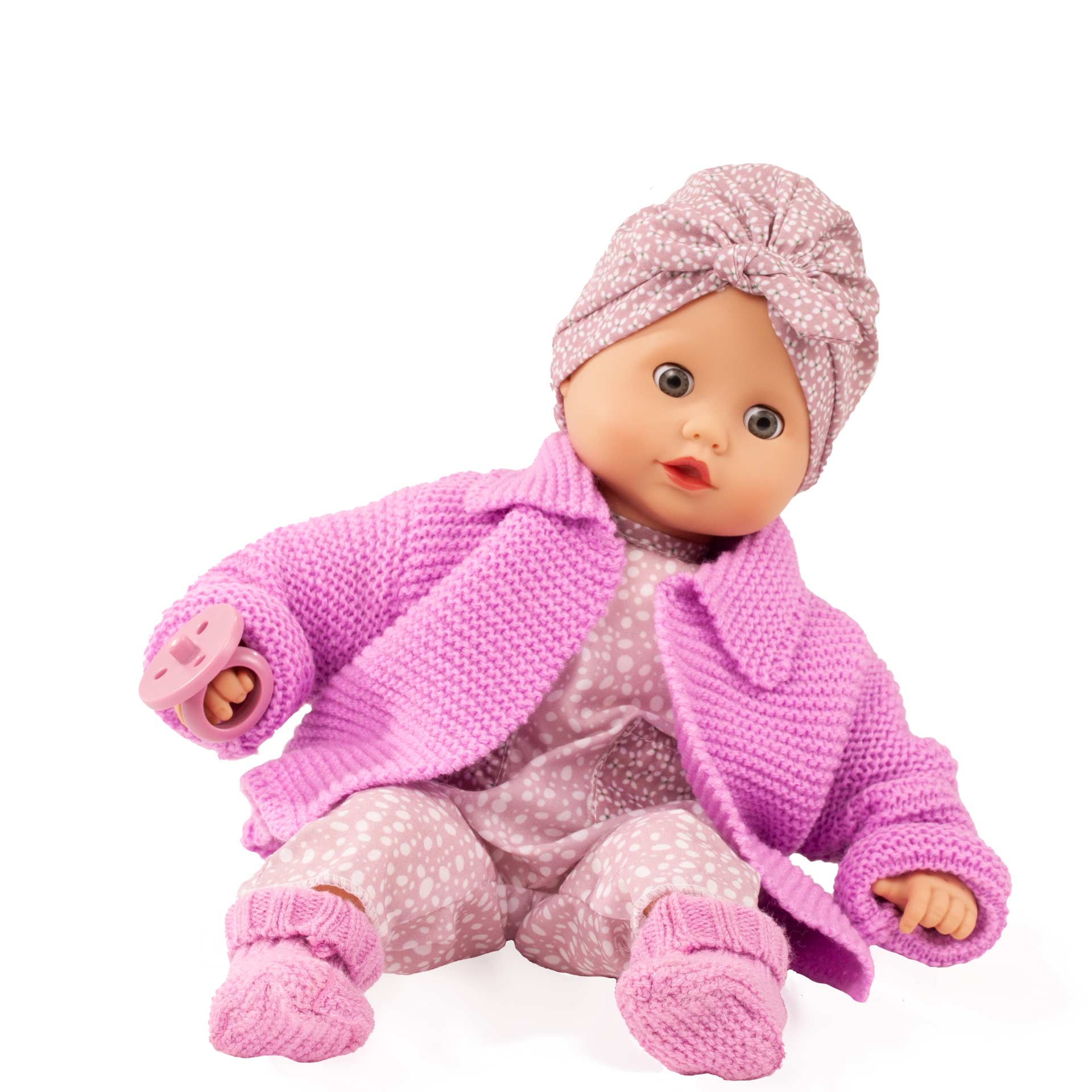 muffin-soft-mood-babypuppe-schlafaugen-kopftuch-strickjacke-strickschuhe-sommeranzug-schnuller-goetz