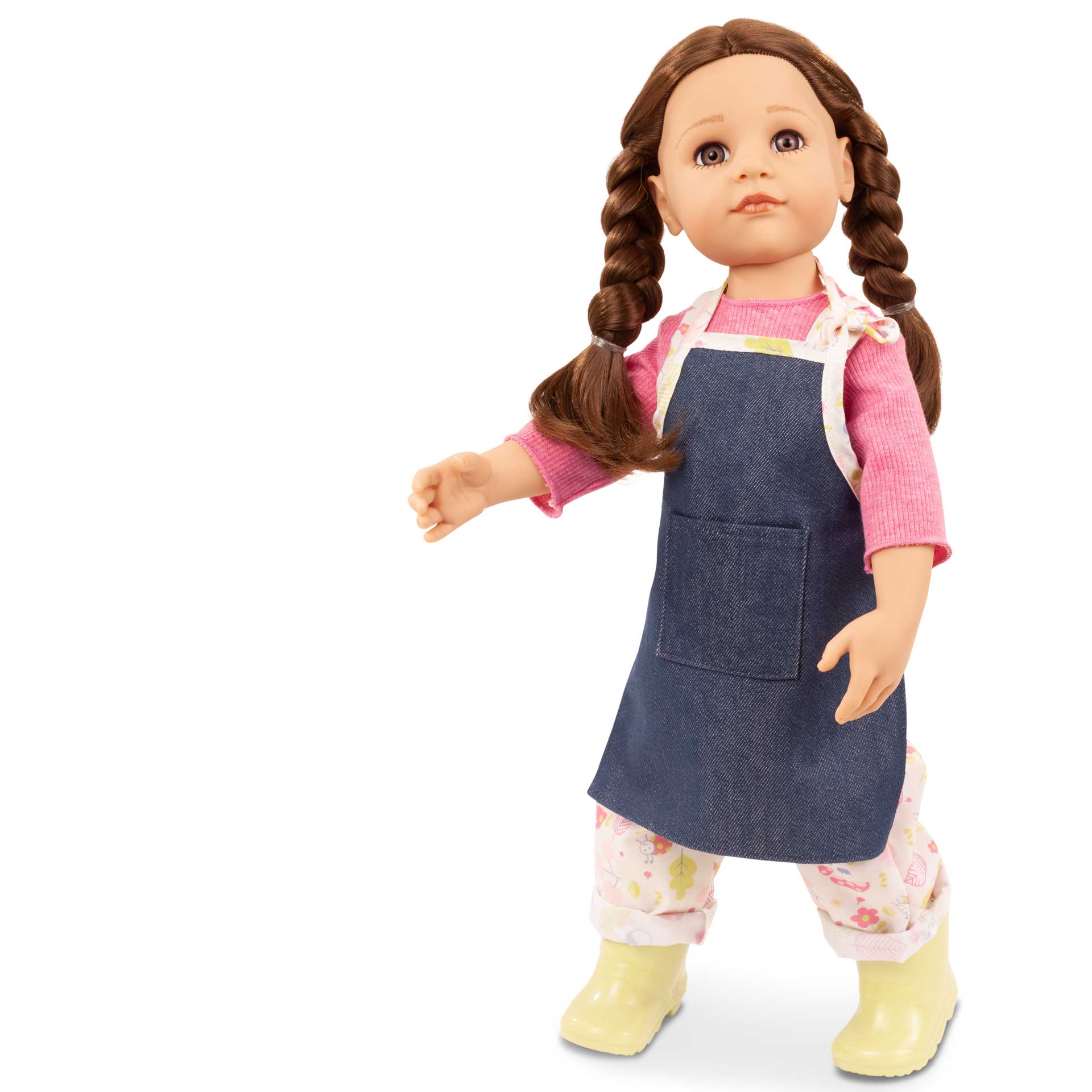 2359007-hannah-garden-lookalike-stehpuppe-goetz hannah-garden-lookalike-stehpuppe-goetz-puppenschuerze-latzhose-gummistiefel-longsleeve-braunhaarig-braune-augen