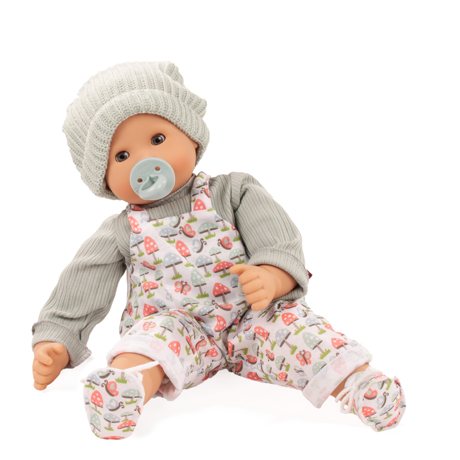2327916-maxy-muffin-glueckspilz-babypuppe-goetz maxy-muffin-glueckspilz-babypuppe-schnuller-stoffschuhe-strickmuetze-pilzprint-schlafaugen-goetz
