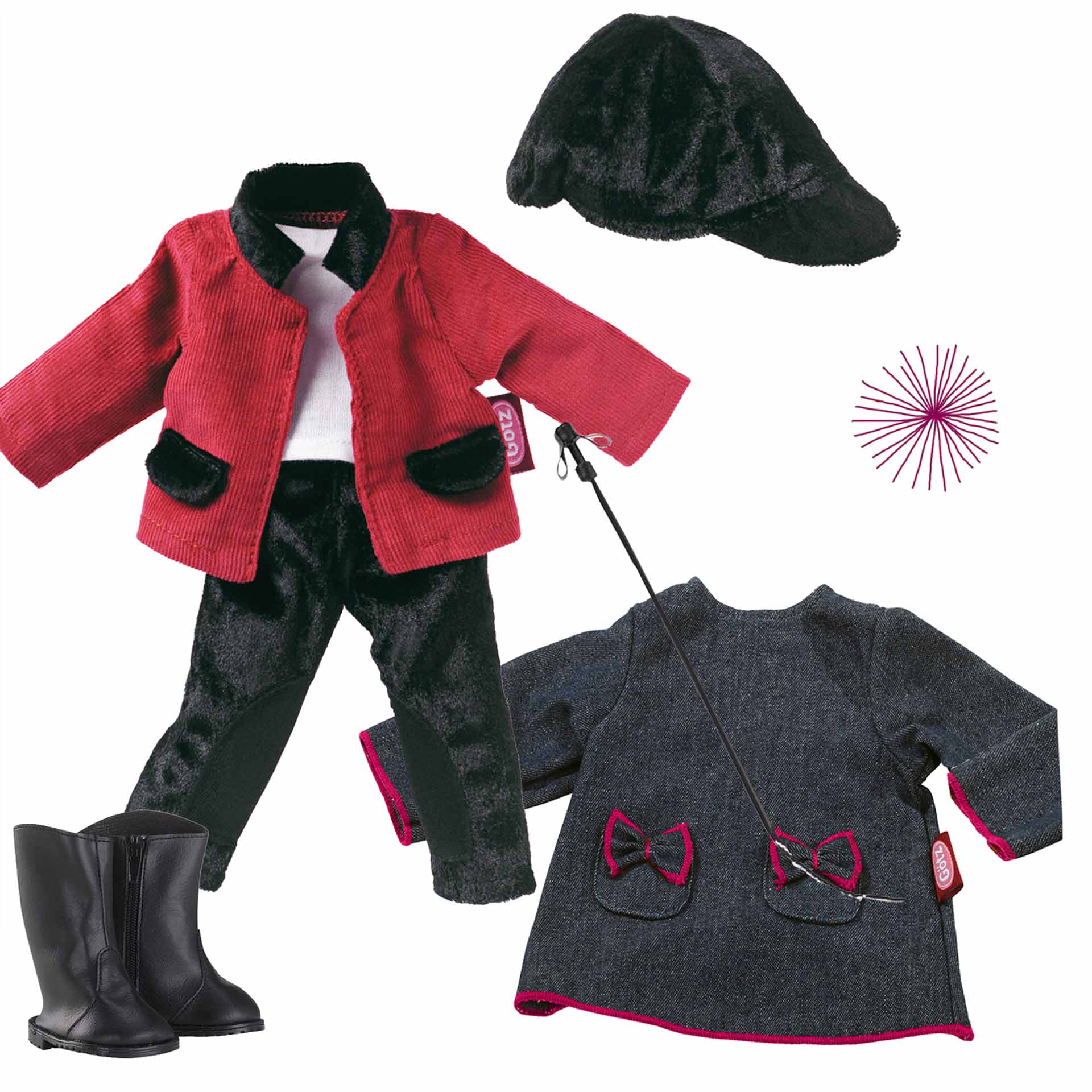 set-freizeit-bekleidung-goetz-Reitkleidung-reithose-reitjacke-shirt-reitstiefel-gerte-reitkappe-jeanskleid