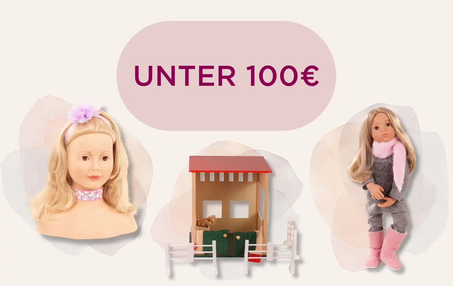Geschenke unter 100 Euro Goetz Geschenkideen unter 100 Euro: Frisierkopf, Pferdestall und 50 cm grosse Stehpuppe mit blonden Haaren