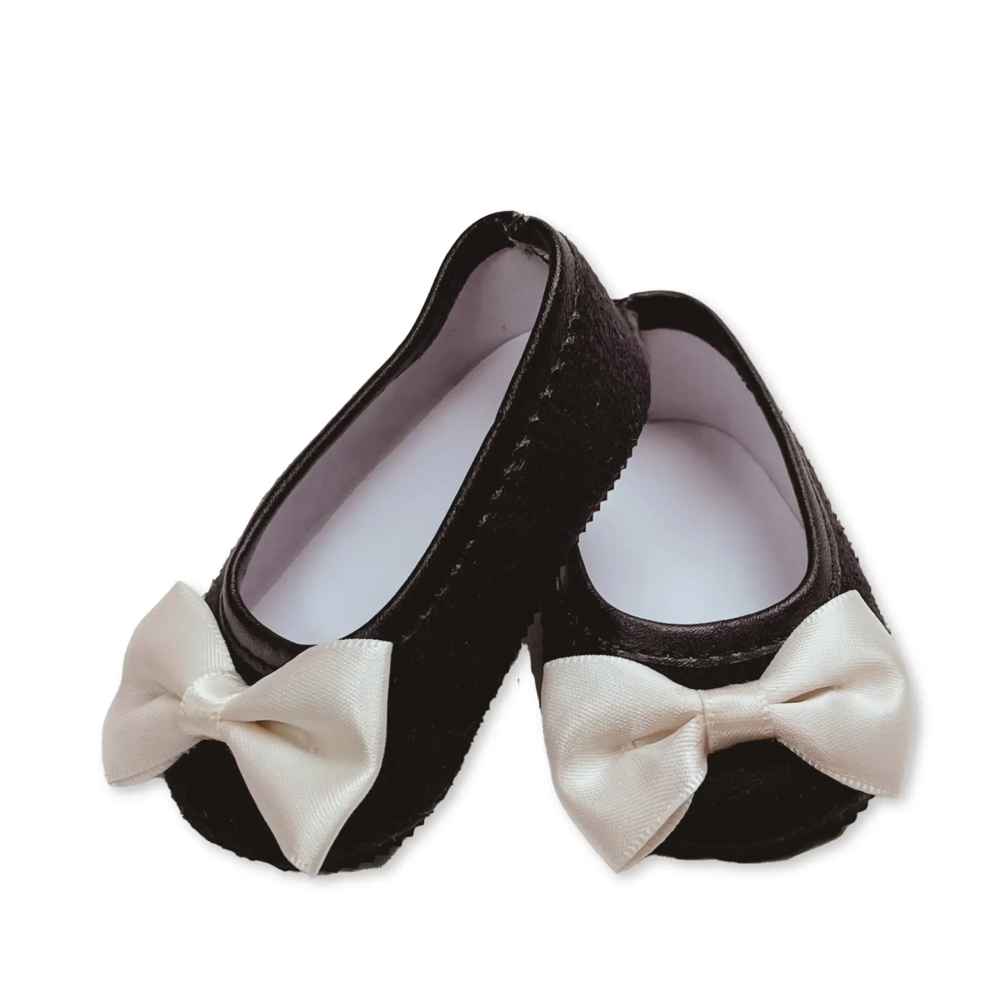 Ballerinas fuer Stehpuppen Gr. 45-50 cm und Babypuppen Gr. 42-46 cm in schwarz mit weisser Schleife von Goetz