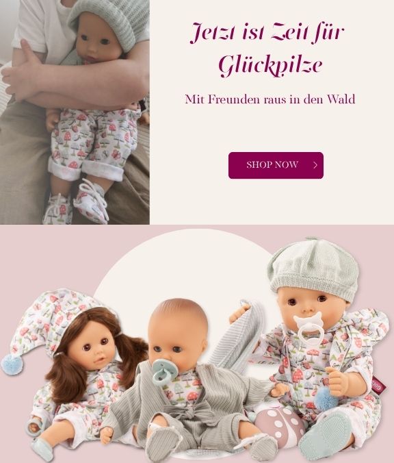 Kollektion Glueckspilz - Babypuppen Gr. 30-33 cm, 42 cm und 48 cm im witzigen Pilz-Design von Goetz