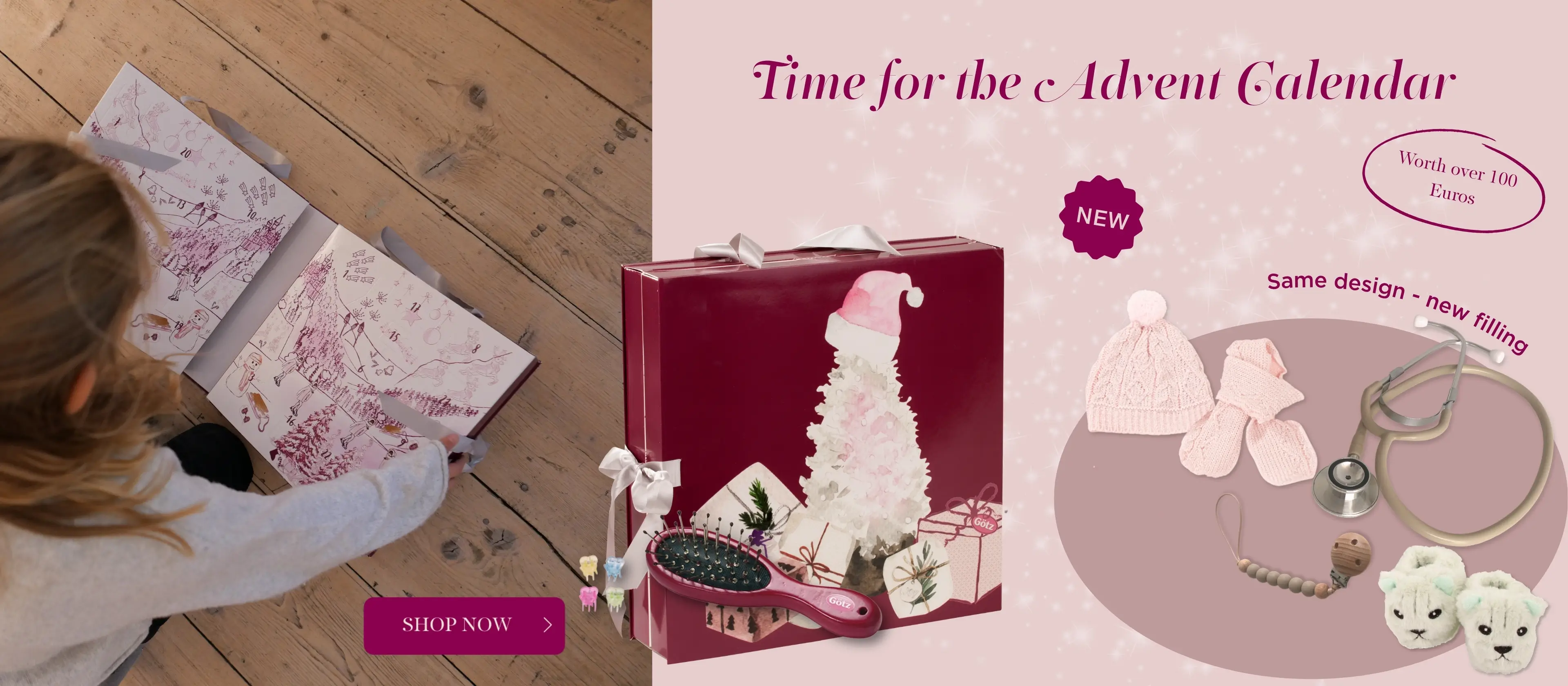 Adventskalender fuer Babypuppen Gr. 30-33 cm und fuer Stehpuppen Gr. 45-50 cm in einer schicken Weihnachtsbox verpackt von Goetz