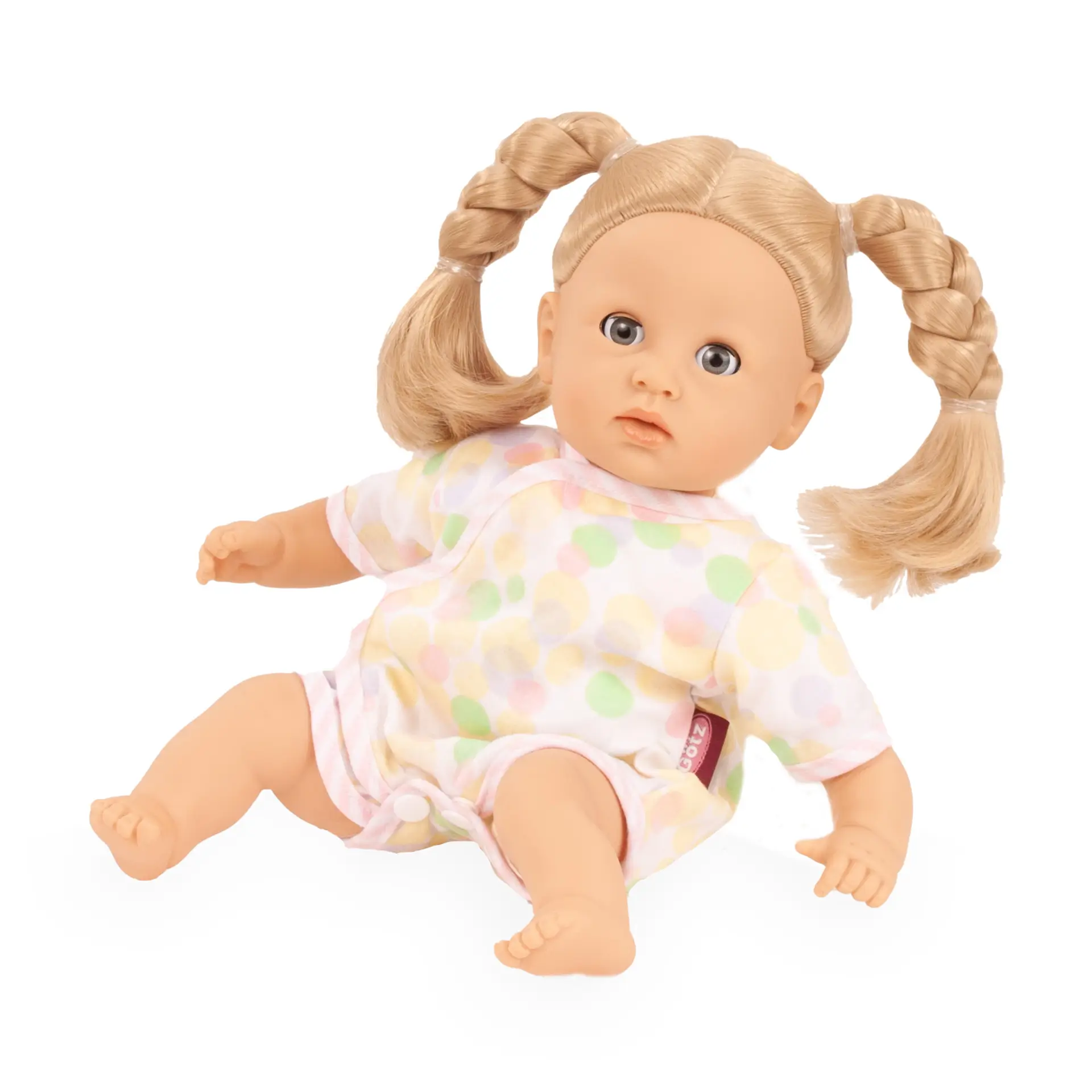 Body Gr. 30-33 cm zum Knoepfen mit pastellfarbenen Punkten, angezogen. Von Goetz