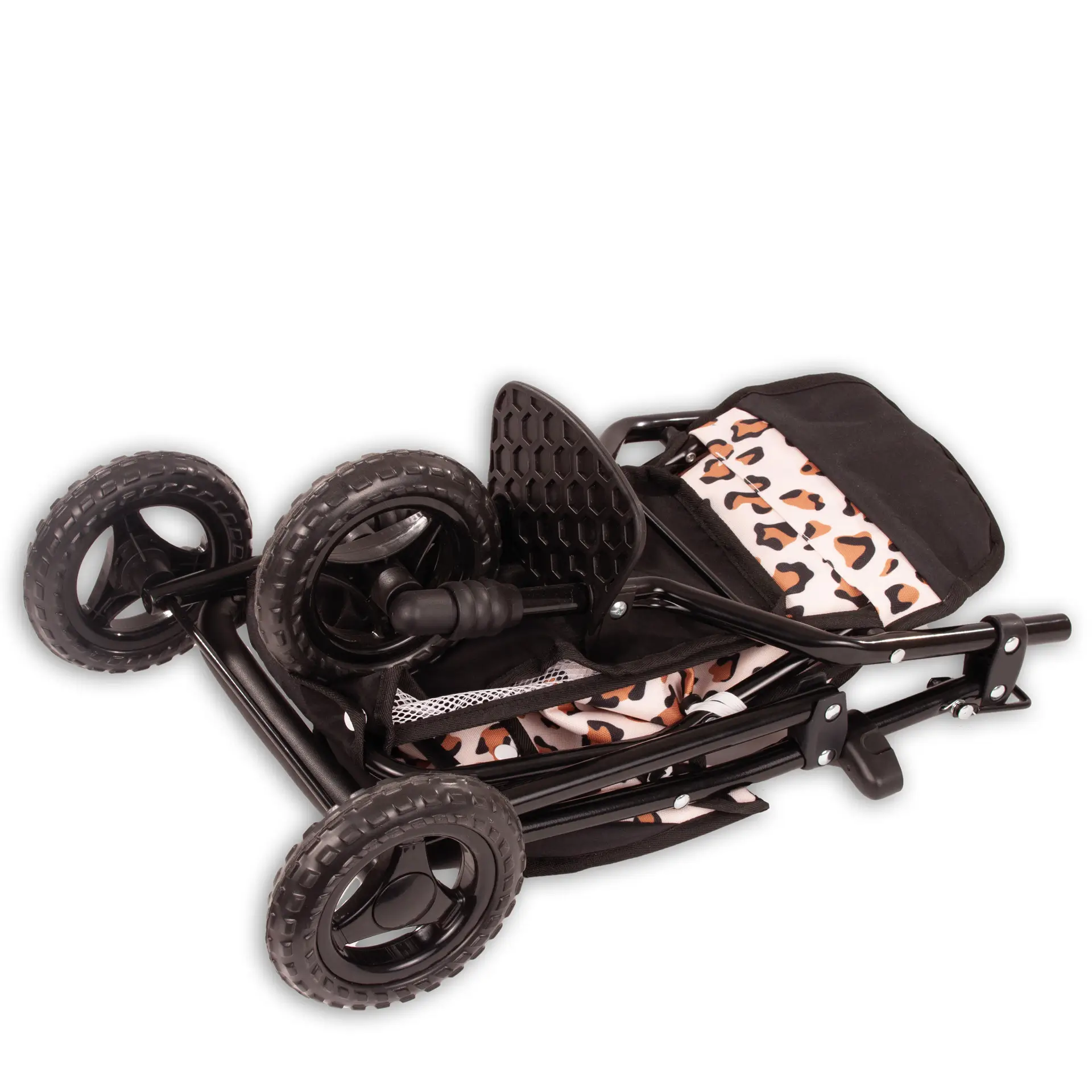 3403615 3-Rad Puppen-Buggy Klein Tiger zusammengeklappt Goetz Dreirad Puppenbuggy Klein Tiger zusammengeklappt in schwarz-beige mit Tigermuster mti Einkaufsnetz und Sonnenverdeck fuer die Kleinsten von Goetz
