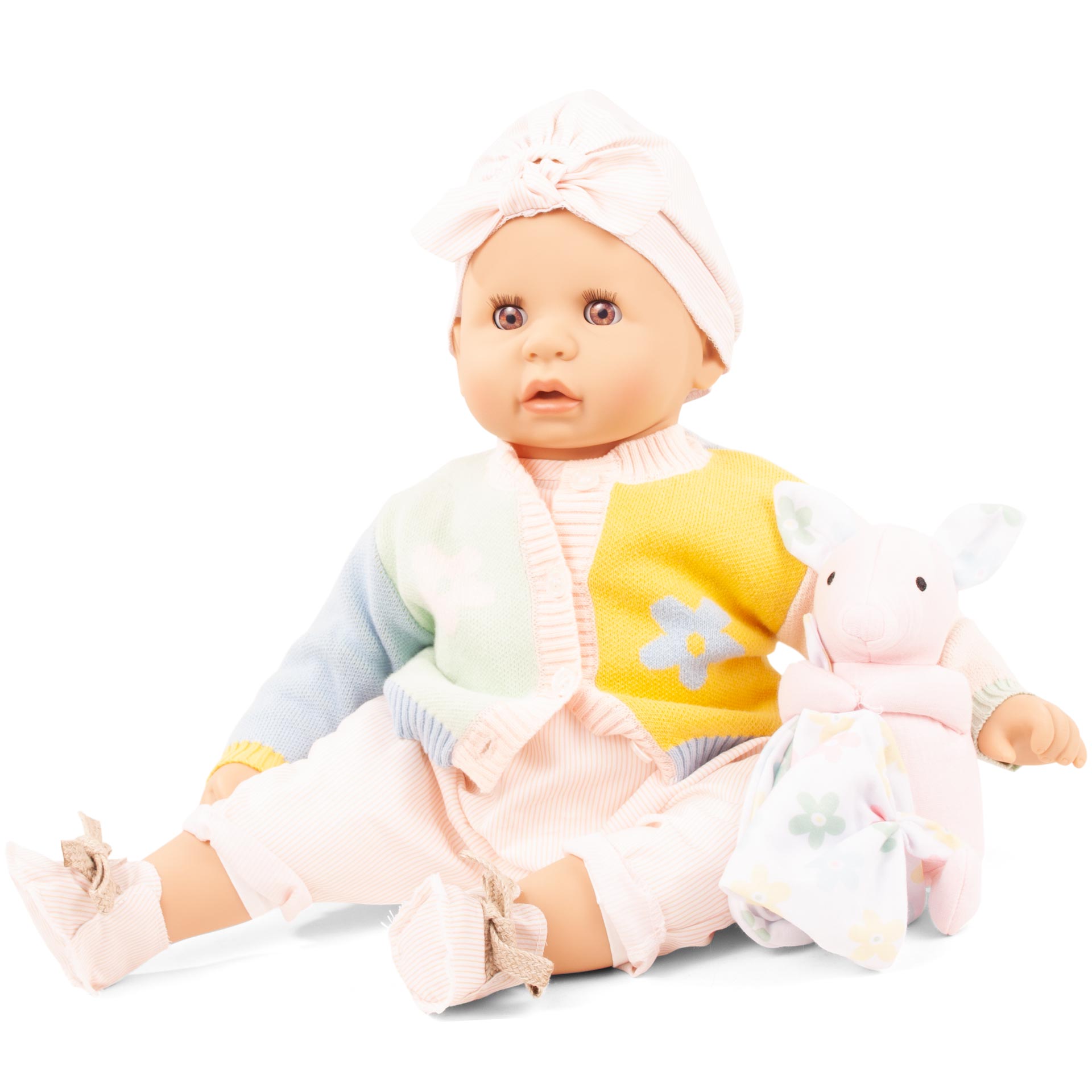 2461054-cookie-farbspiel-babypuppe-goetz cookie-farbspiel-babypuppe-goetz-muetze-kuscheltier-strickjacke-stoffschuhe-anzug-schlafaugen