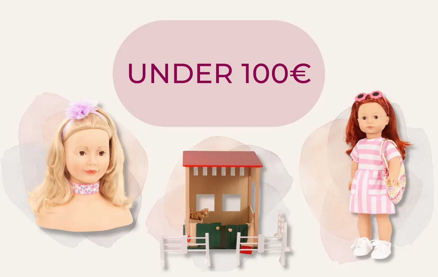 Gift ideas under 100 euro: styling head, horse stable and 50 cm standing doll with red hair