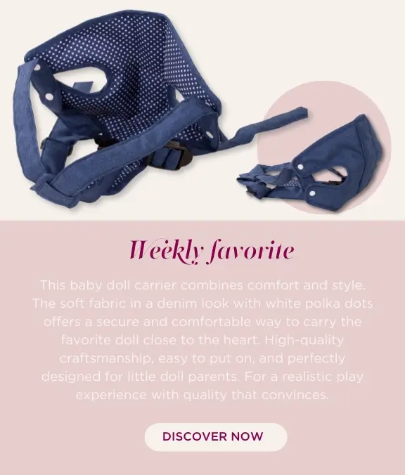 Babytrage Denim und Spots fuer Babypuppen der Gr. von 30 - 50 cm. Blau-weiss getupft.