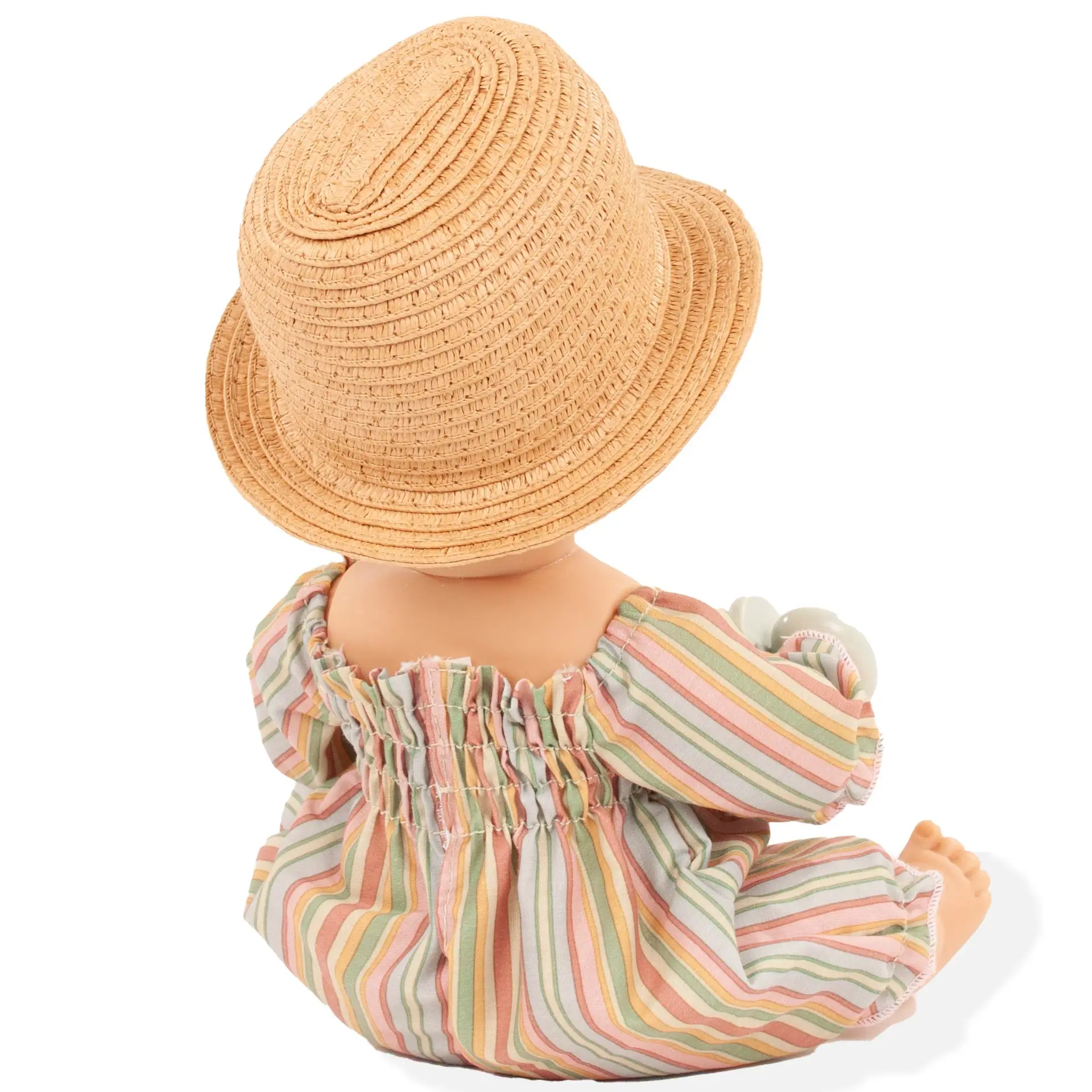 aquini-beach-vibes-badepuppe-goetz-strohhut-babypuppe-strampler-sommeranzug-rueckansicht