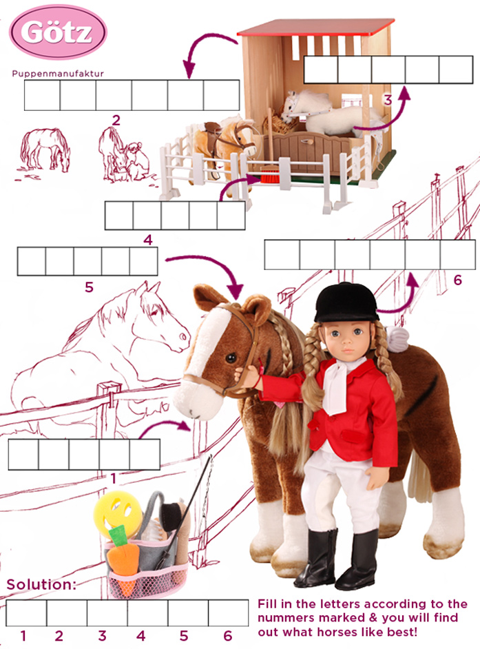 Drawn horse paddock with fields to fill in the searched words