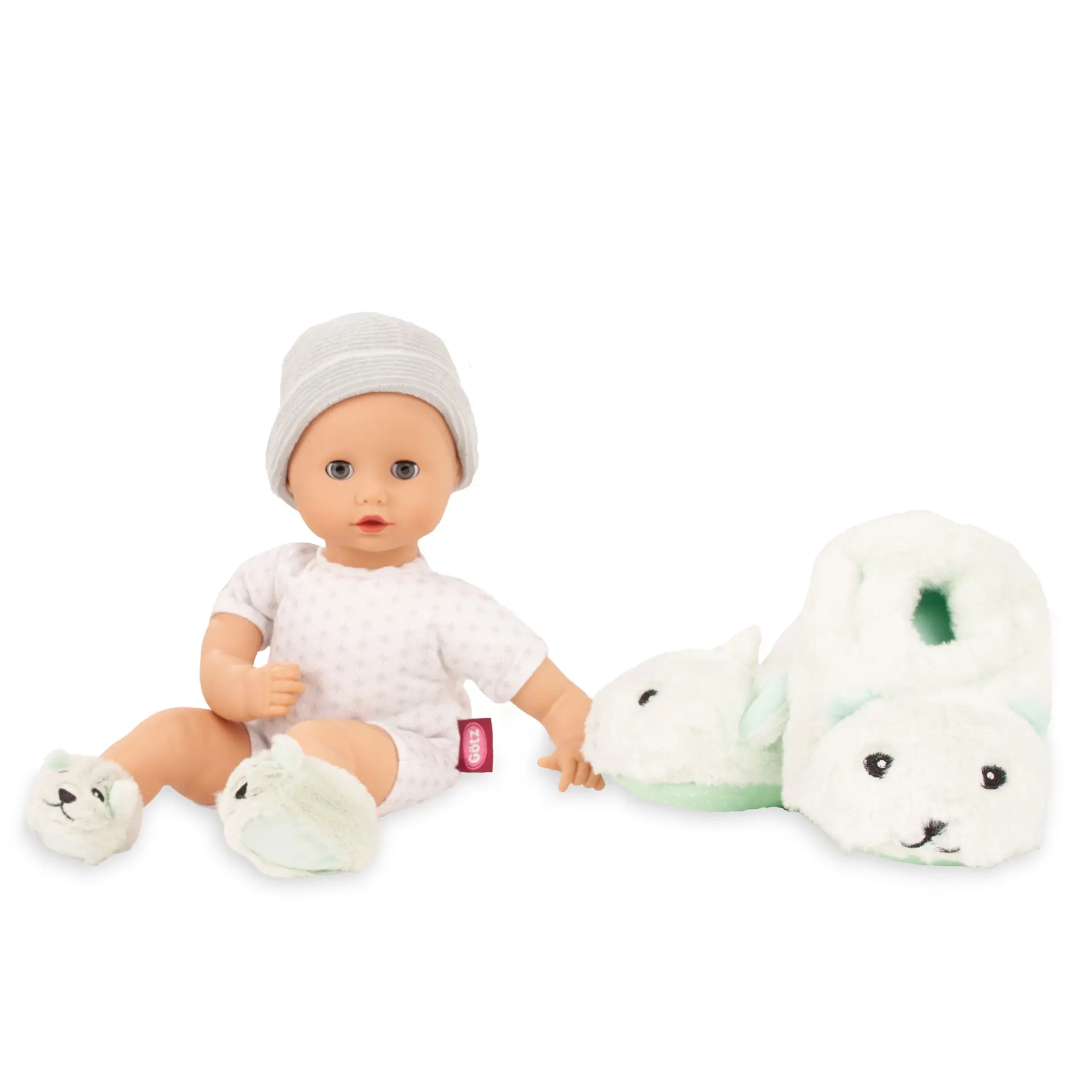 2520569 Muffin Lookalike Babypuppe Geschenkset Goetz Babypuppe Gr. 33 cm mit Plueschhausschuhen für Puppe mit Katzenmotiv