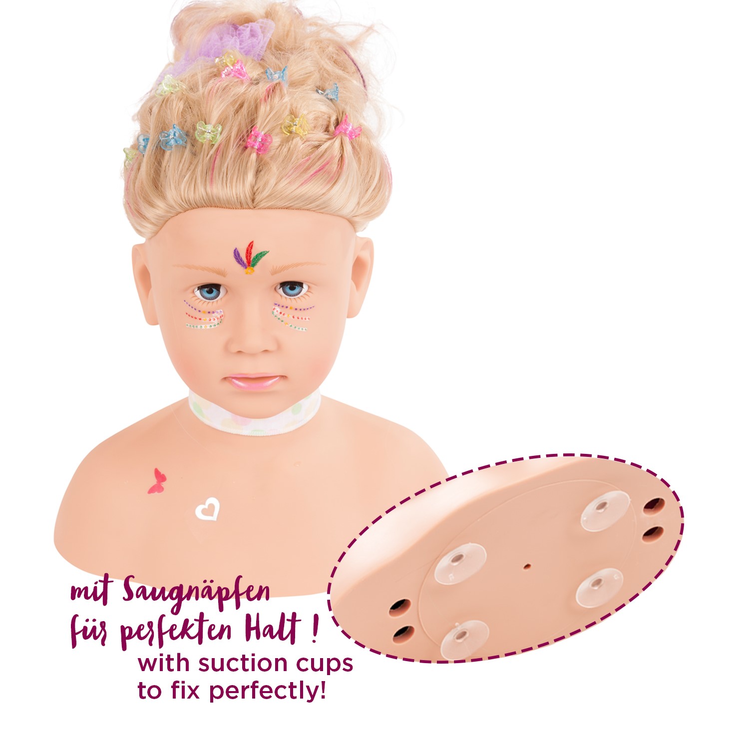 haarwerk-goetz-snails-blond-frisierkopf-saugnaepfe-gesichtstatoo