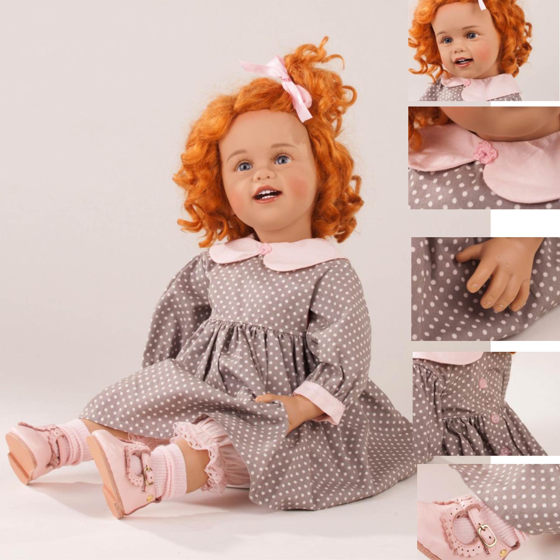 svea-kuenstlerpuppe-skille-goetz-kombibild-echtlederschuhe-spangenschuhe-rothaarig-locken-echthaar-kleid-glasaugen