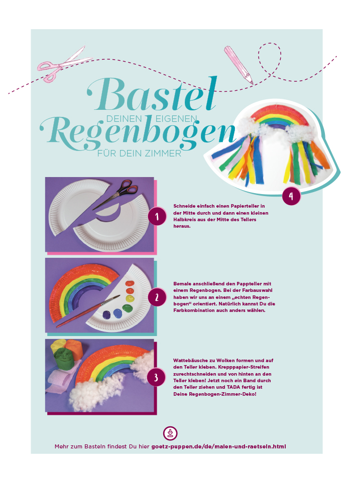 Bastel deinen eigenen Regenbogen Goetz DIY Bastelanleitung eines Regenbogens aus Pappteiller und Krepppapier