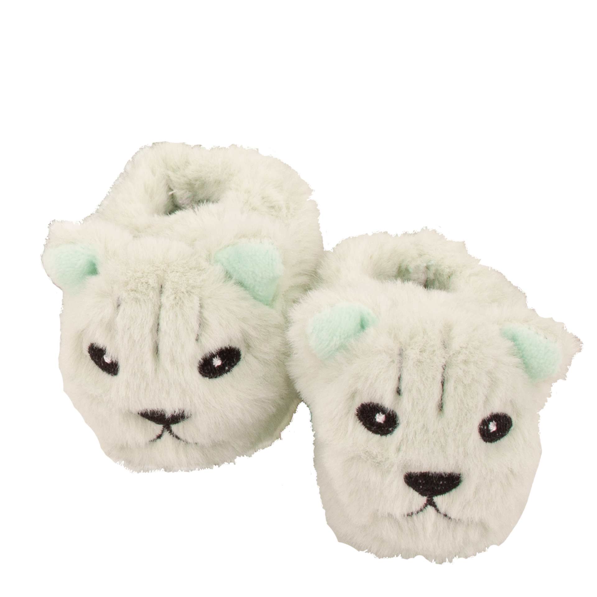 Little Kidz Stehpuppe Goetz Plüschhausschuhe für Kind und Puppe mit Katzenmotiv in Tuerkis