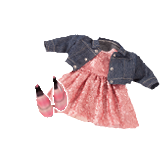 Puppenkleid mit PalliettenJeansjacke und Boots fuer Stehpuppen