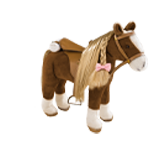 Plueschpferd mit blonder Maehne Sattel und Zaumzeug