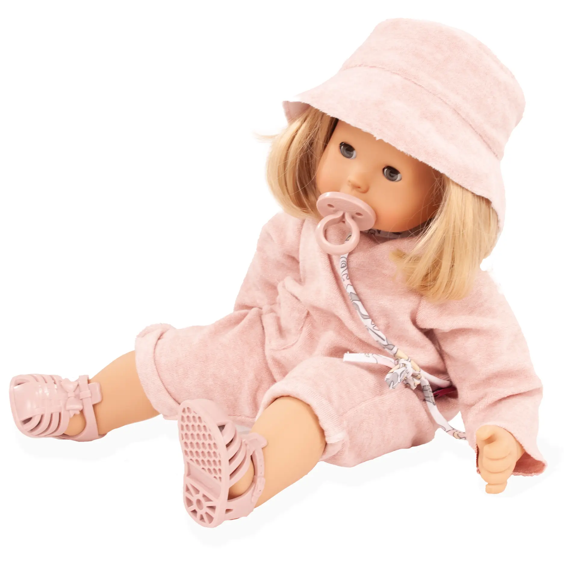 maxy-muffin-schmetterling-babypuppe-goetz-hut-sommeranzug-schnuller-sandalen-blond-pagenkopf-schlafaugen-blaue-augen