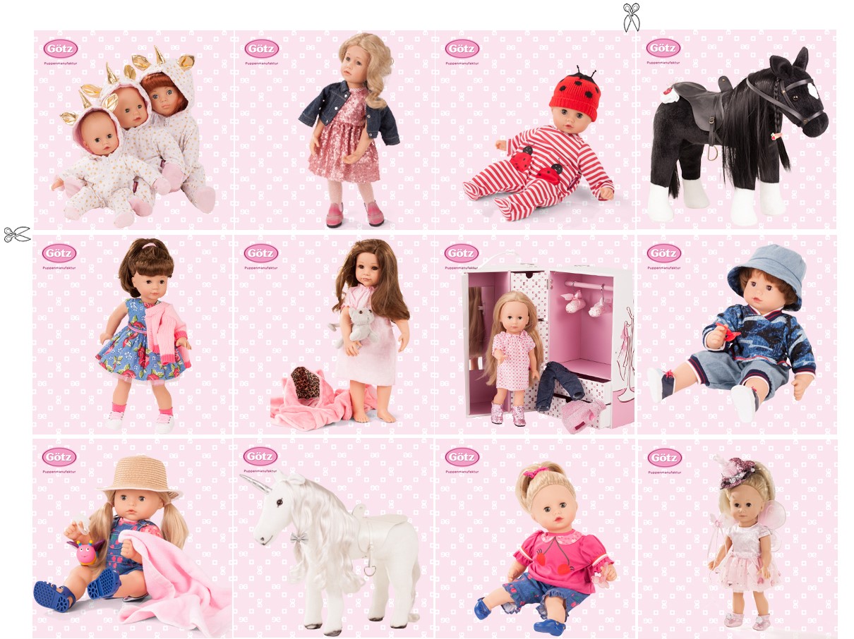 Memoryvorlage zum Ausdrucken und Ausschneiden mit Goetz Babypuppen Stehpuppen und Kaemmpferden
