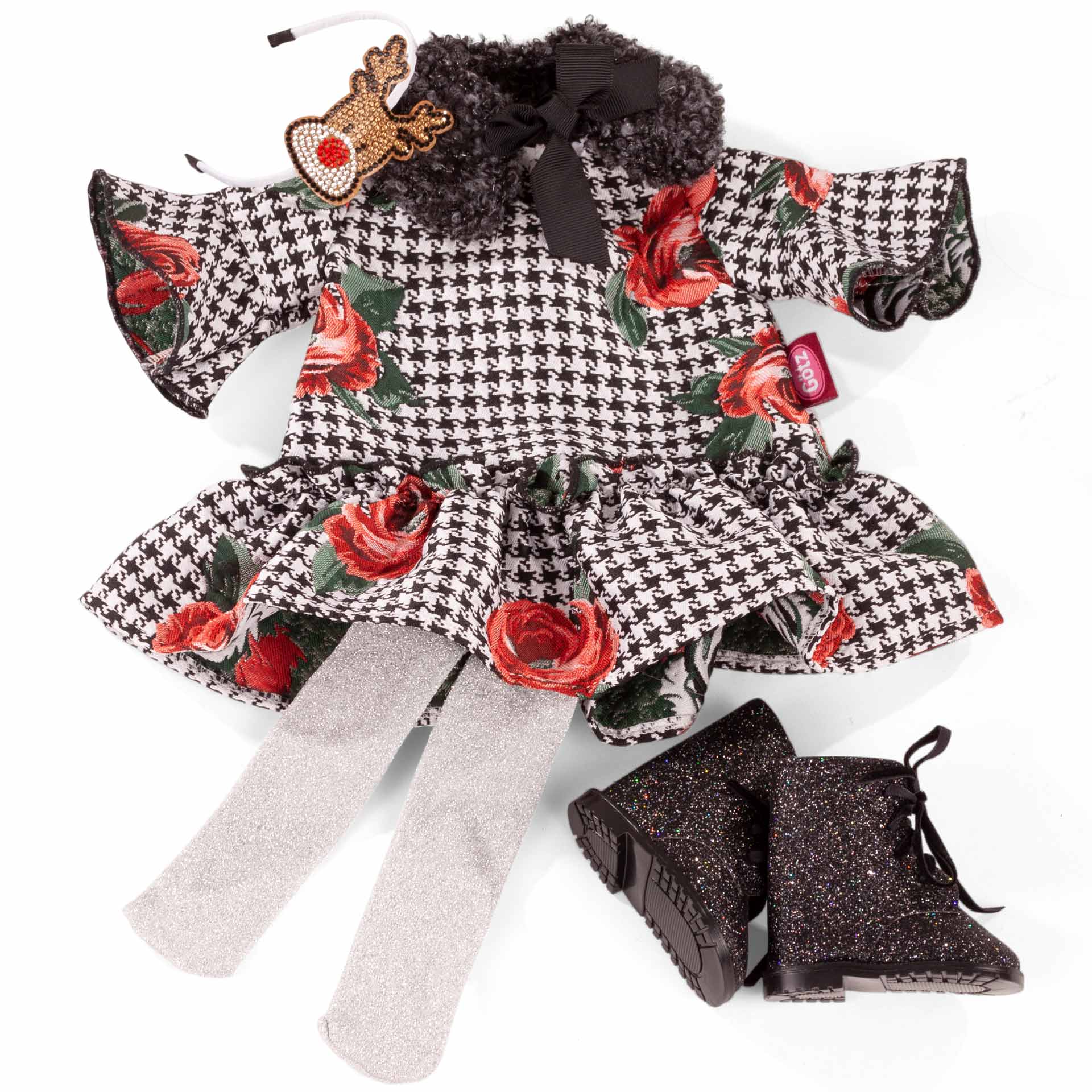 3403237-kombi-x-mas-rose-bekleidung-goetz kombi-x-mas-rose-bekleidung-goetz-weihnachtskombi-weihnachtskleid-festlich-glitzerboots-strumpfhose-karokleid-plueschkragen-haarreif-elch-goetz