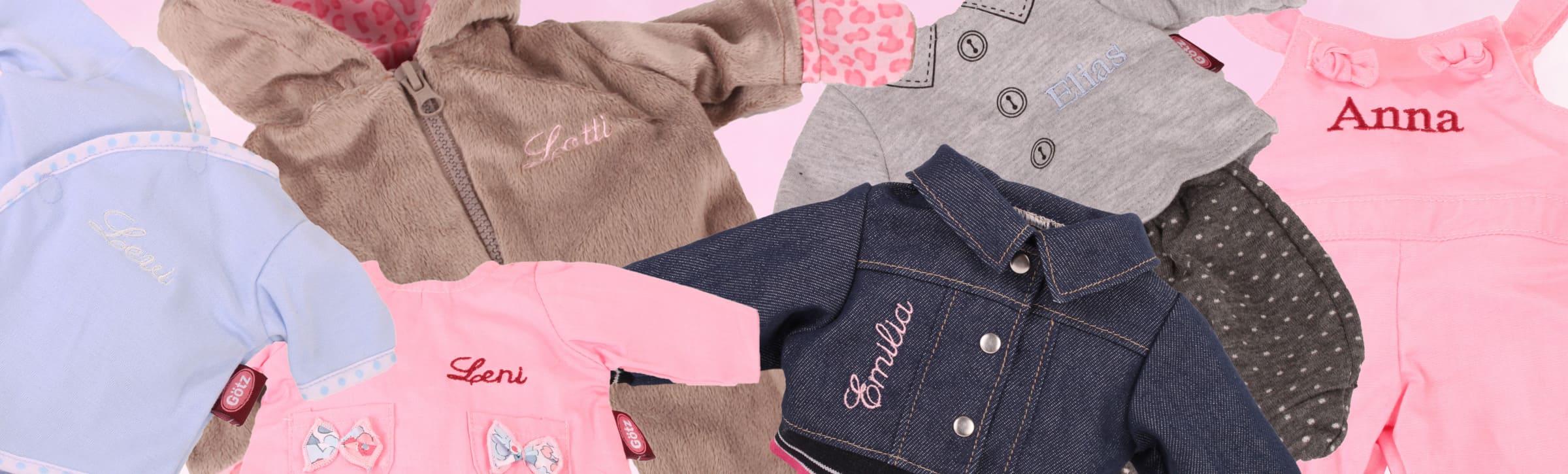 bestickte Puppenklamotten von Götz zum personalisieren für Kindergeschenke