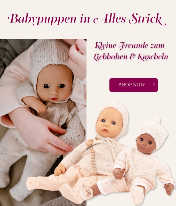 Babypuppen der Gr. 30-33 cm, 42-46 cm und 48 cm in beigem Strick-Outfit von Goetz