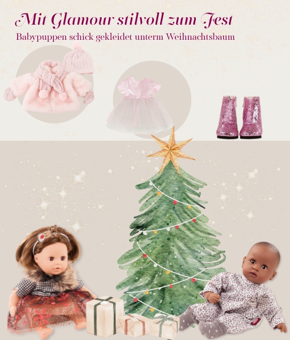 Edle Kleidung fuer Babypuppen fuers Weihnachtsfest von Goetz