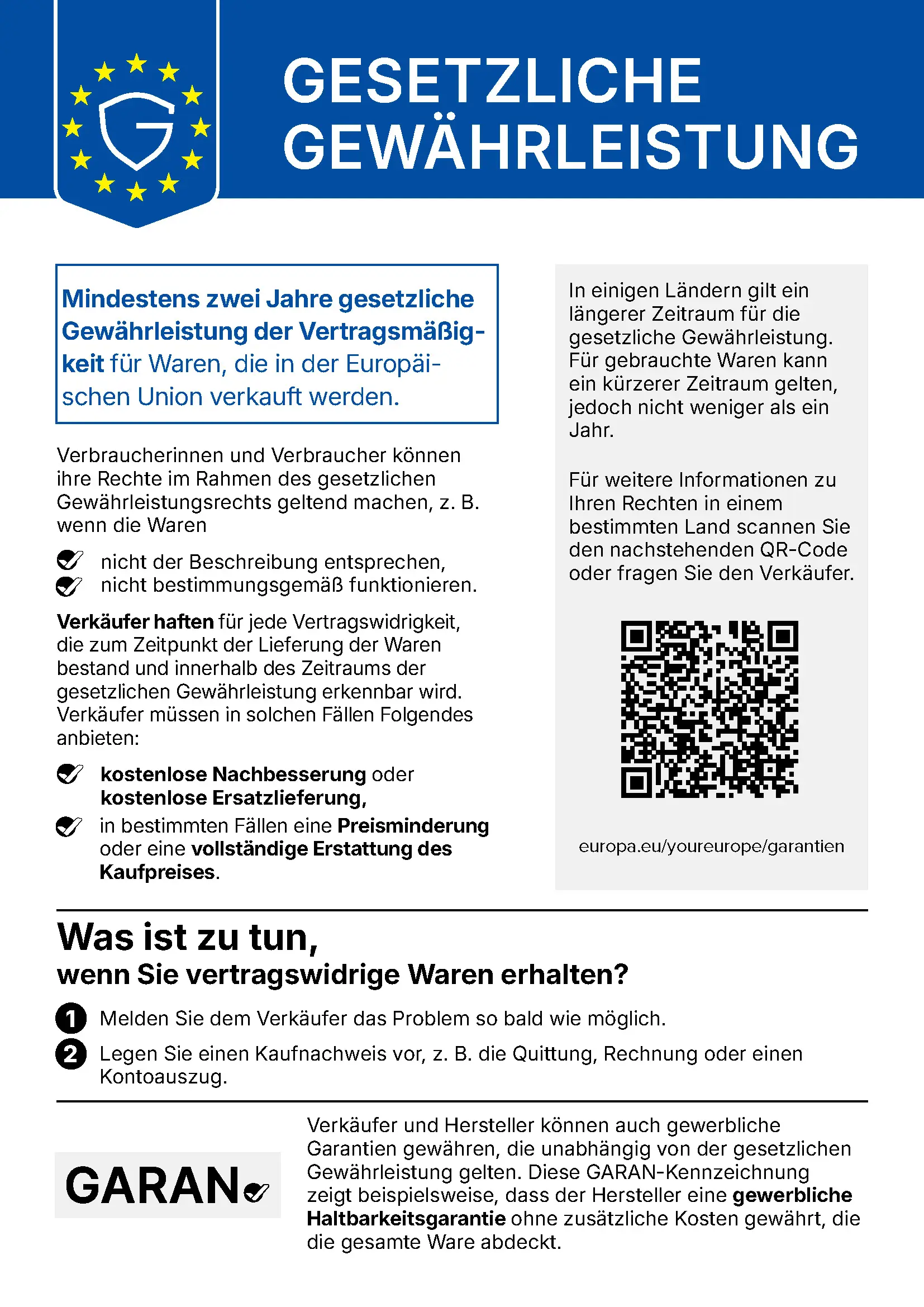Offizieller EU-Hinweis zur gesetzlichen Gewährleistung