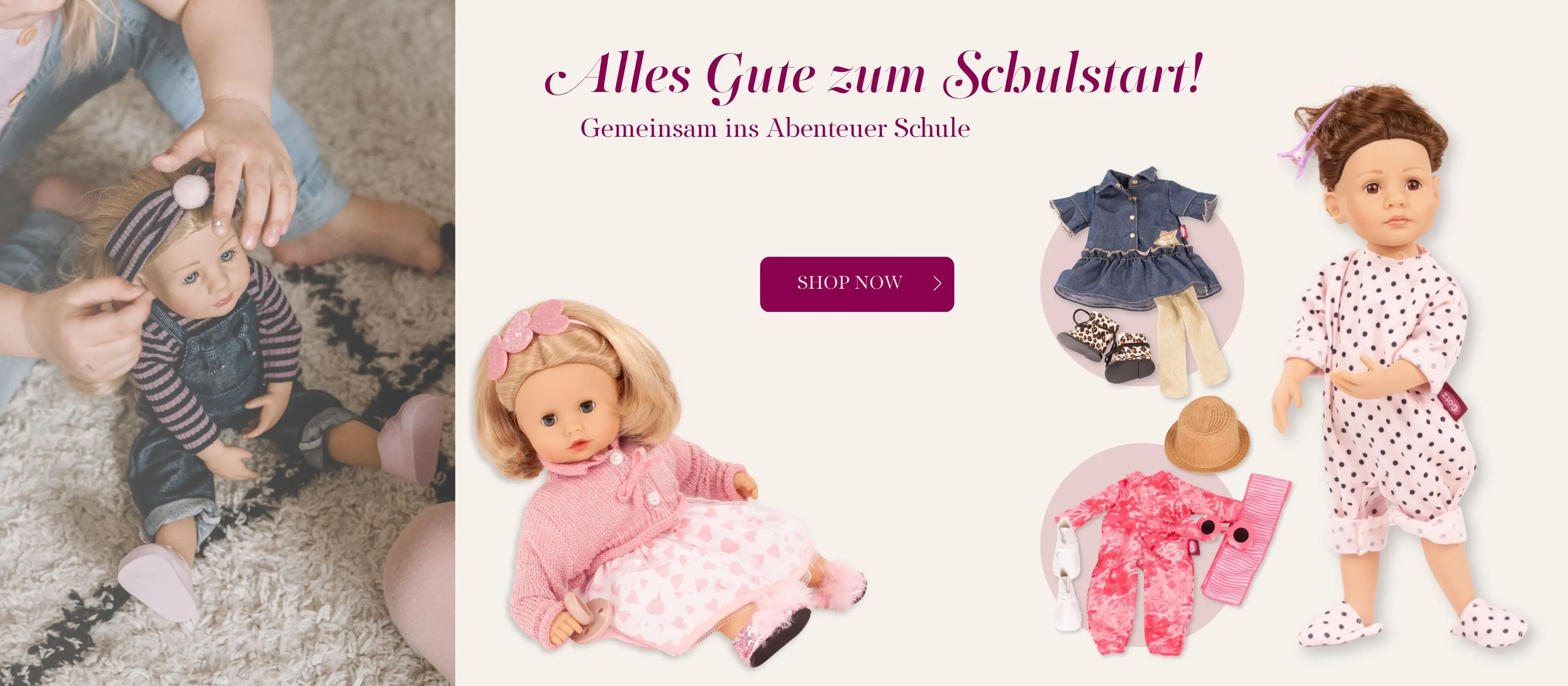Geschenke fuer den Schulbeginn und die Zuckertuete, wie Puppen und Bekleidung von Goetz