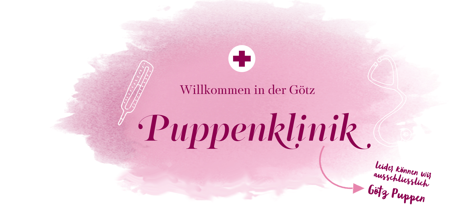 Goetz Puppenklinik Header Graphik mit Schriftzug Willkommen in der Goetz Puppenklinik
