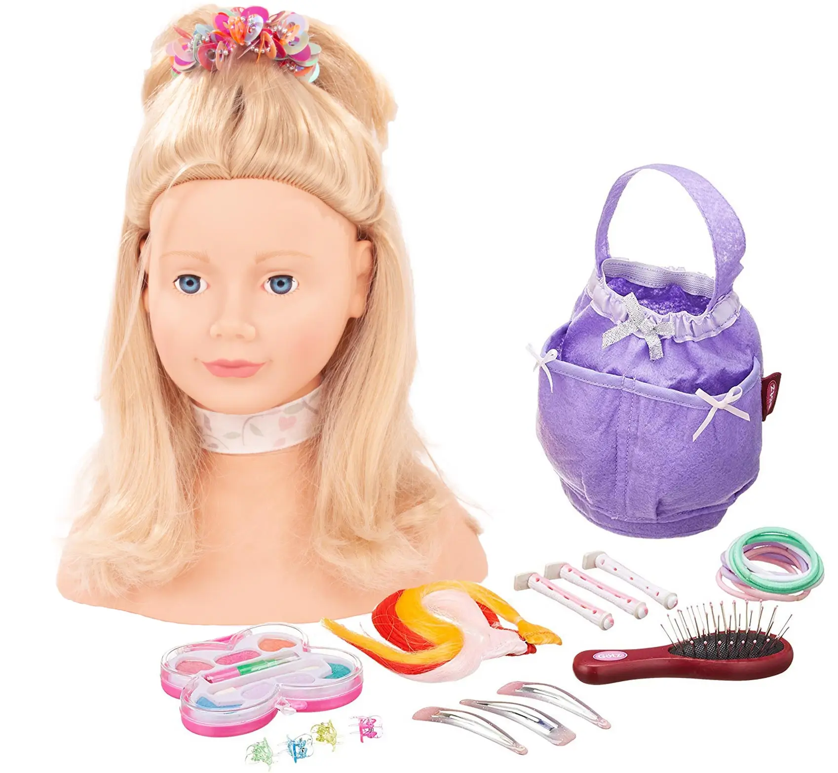 1192052-haarwerk-blond-frisierkopf-goetz haarwerk-blond-frisierkopf-goetz-zopfgummi-blond-halsband-blauaeugig
