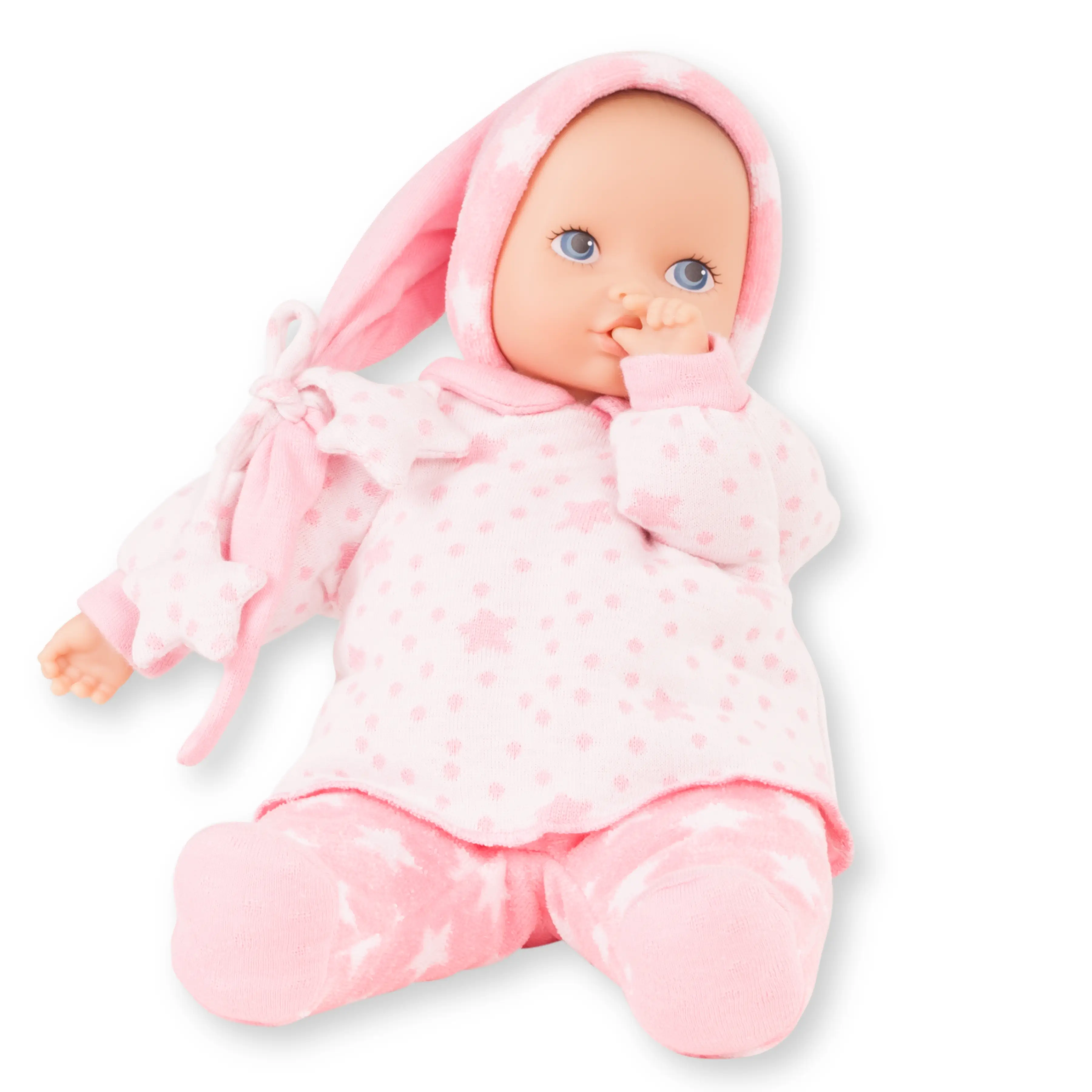 Babypuppe, Erstlingspuppe 33 cm. Sehr leicht und weich mit Stoff aus kontrolliert biologische Anbau in rosa-weiss von Goetz