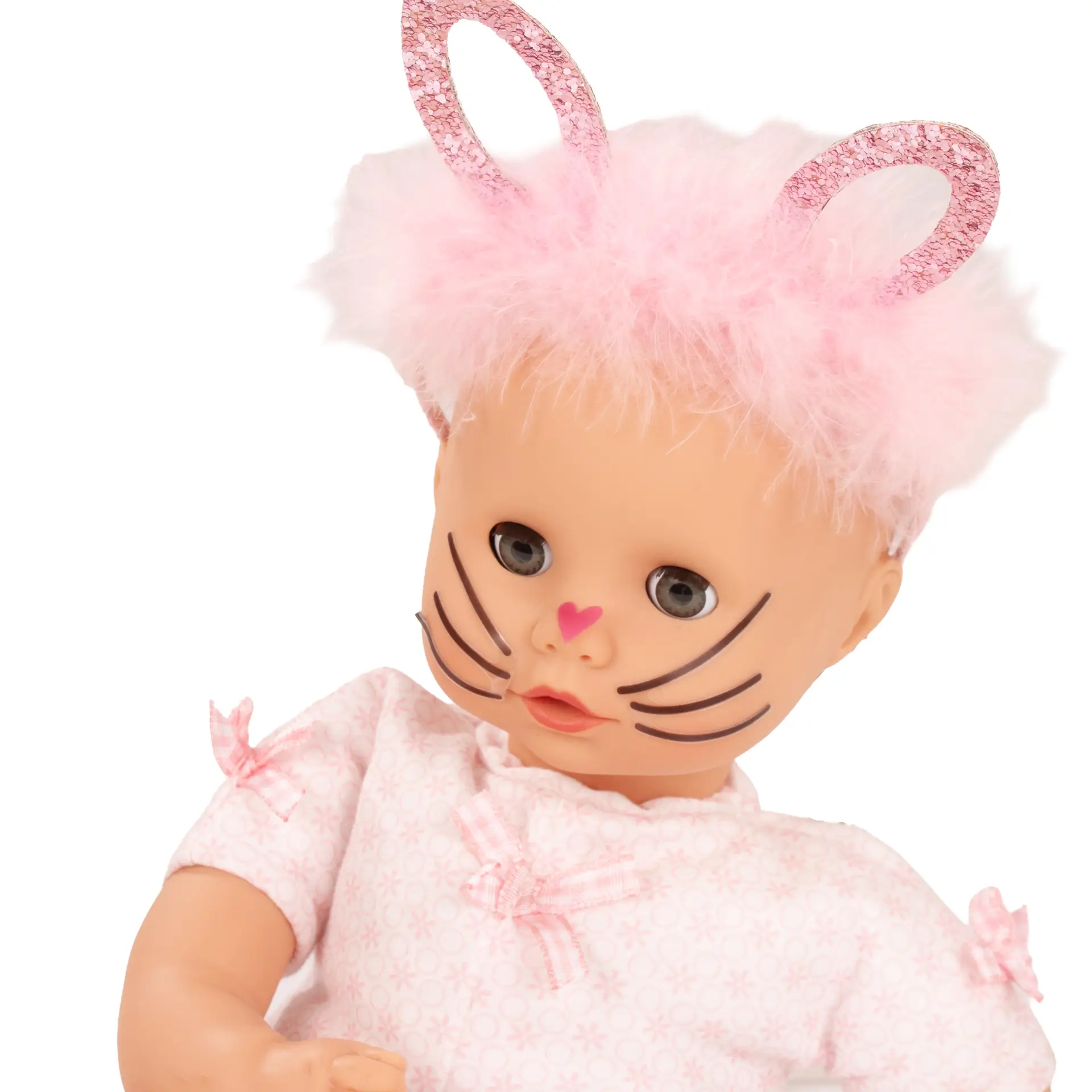 Gesicht von Babypuppe Gr. 33 cm mit Glitzer-Haarreifen und Gesichtstattoo von Goetz