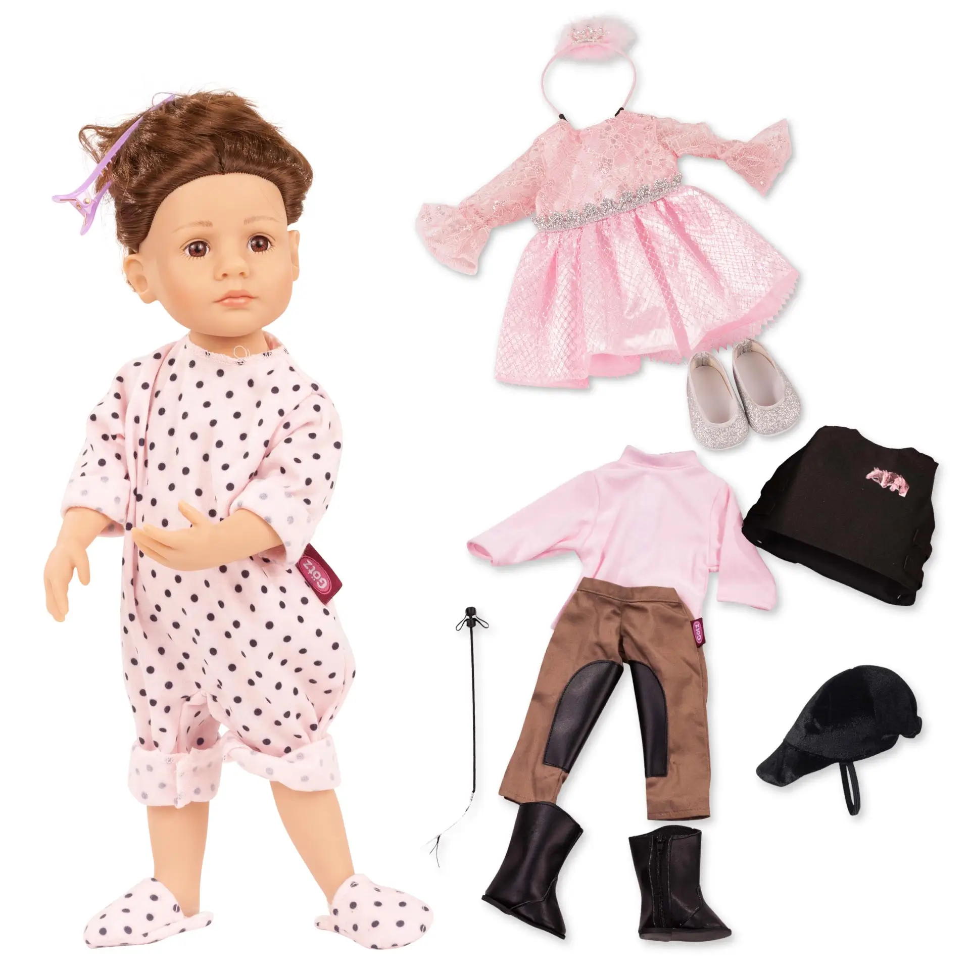 2511546-little-kidz-vom-stall-zum-ball-set-goetz little-kidz-vom-stall-zum-ball-set-goetz-haarreif-glitzerkleid-ballerinas-reithose-reitkappe-reitstiefel-gerte-reitweste-langarmshirt-onesie