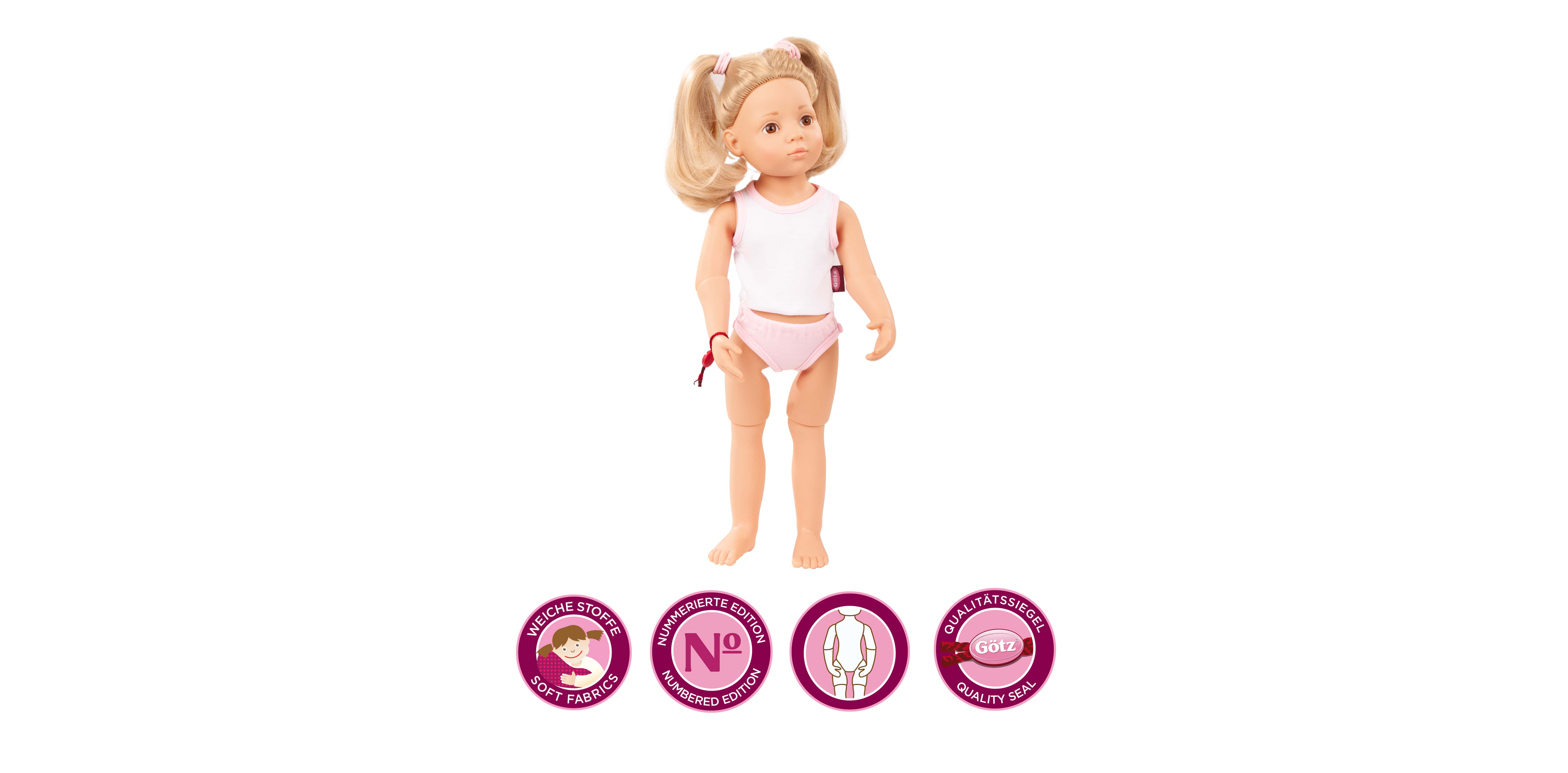 Stehpuppe Happy Kidz Goetz 50 cm große Multigelenkstehpuppe mit blonden Haaren in Unterwaesche