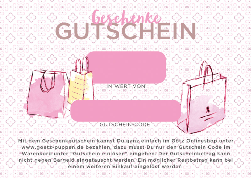Geschenkgutschein-Vorlage mit Einkaufstaschen, Wert und Gutscheincode