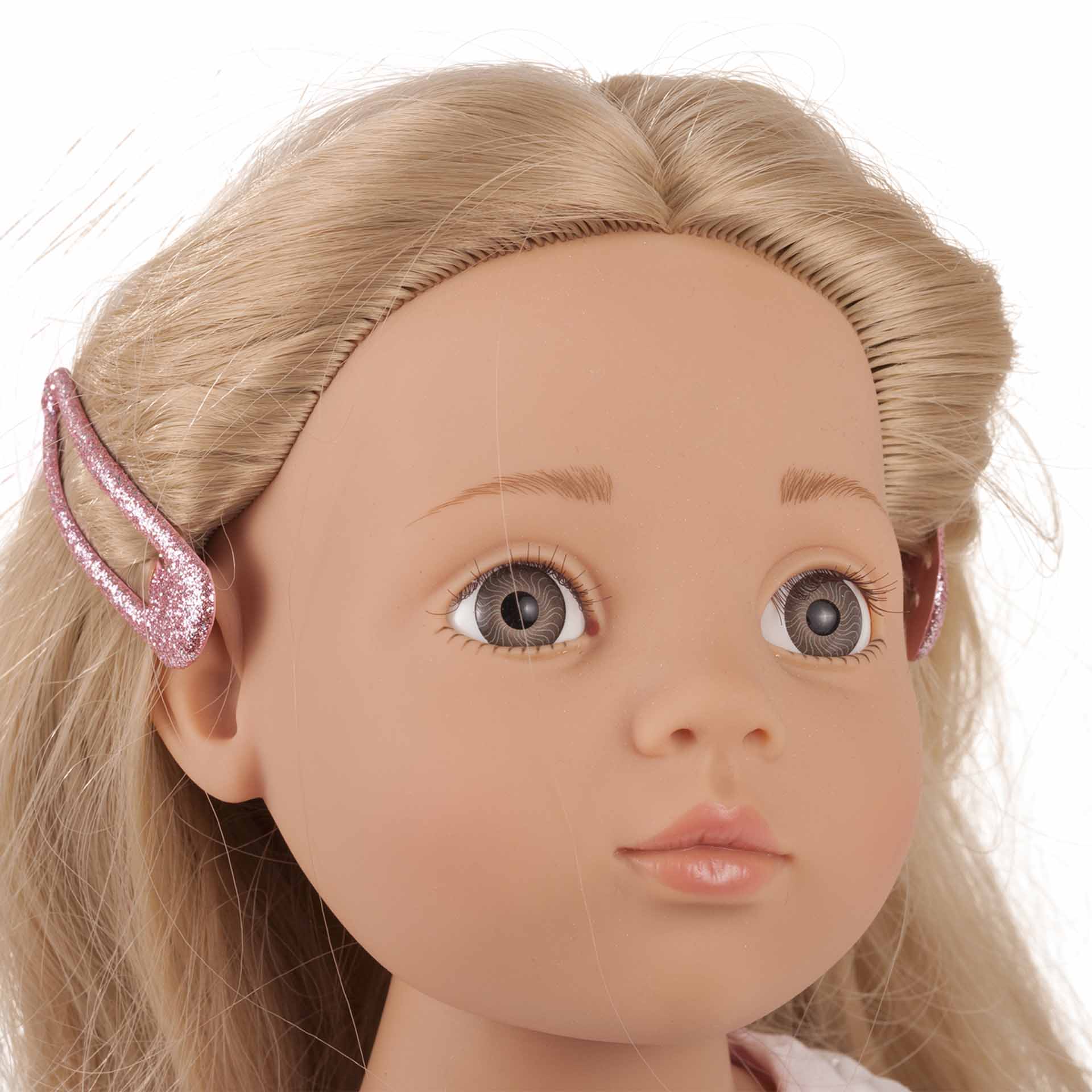 1766045 Happy Kidz Emma Multigelenkstehpuppe Goetz Portrait Stehpuppe Gr. 50 cm mit blondem Haar und grauen Augen von Goetz