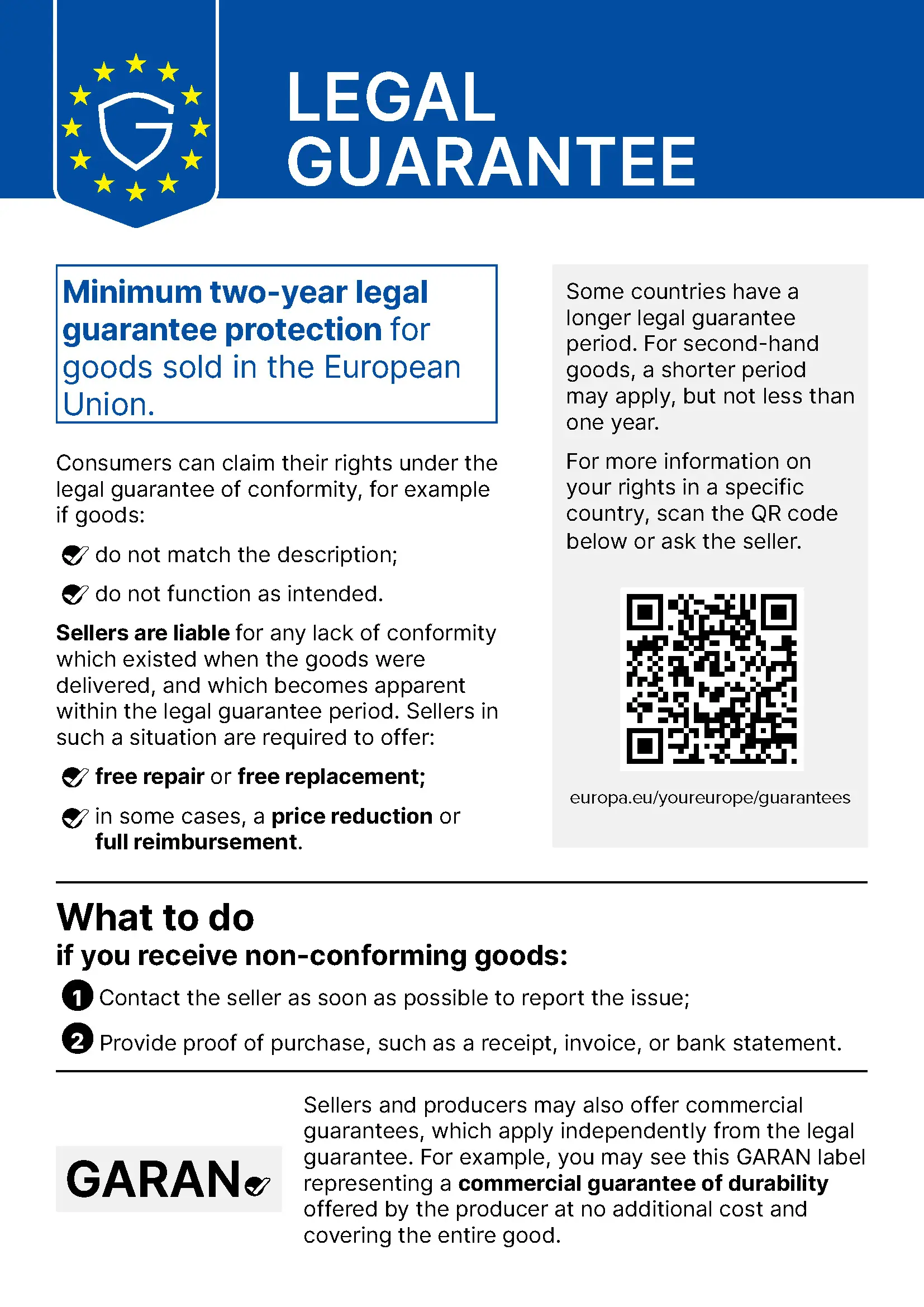 Official EU notice on the legal guarantee