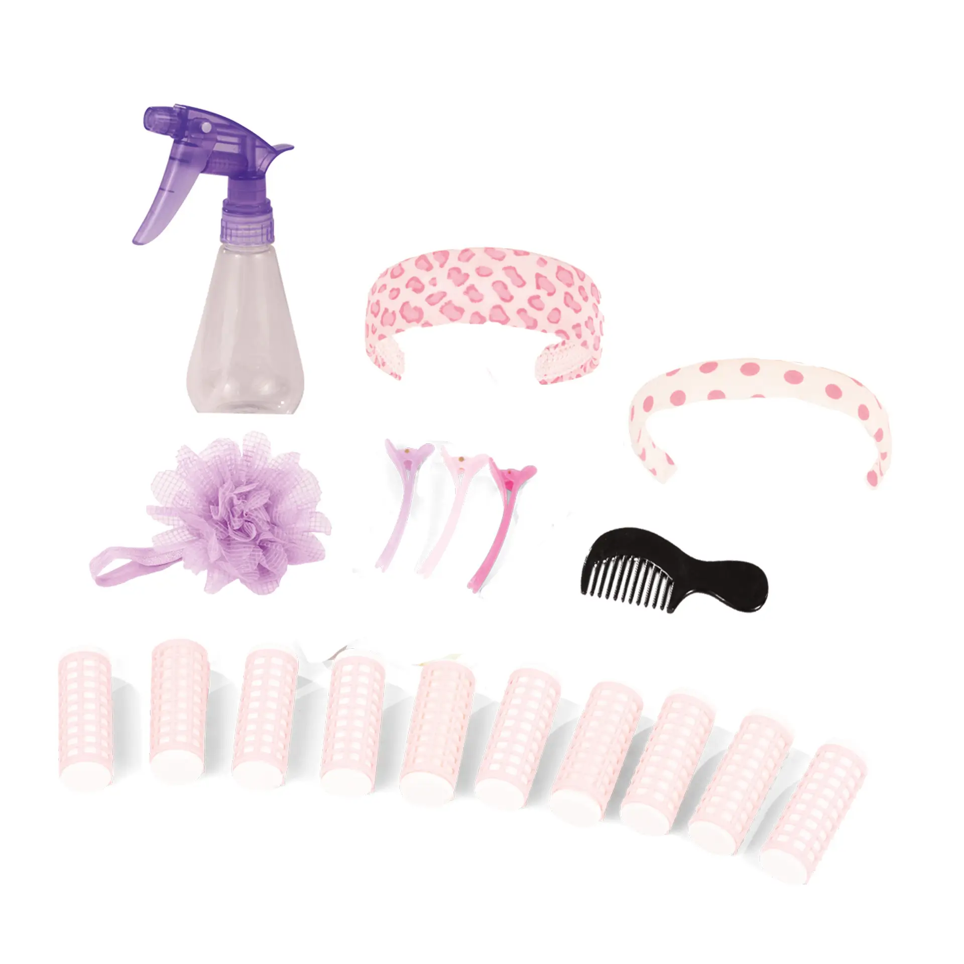 set-hairstyling-hair-and-beauty-zubehoer-goetz-lockenwickler-kamm-spruehflasche-haargummi-haarreif-haarklammer