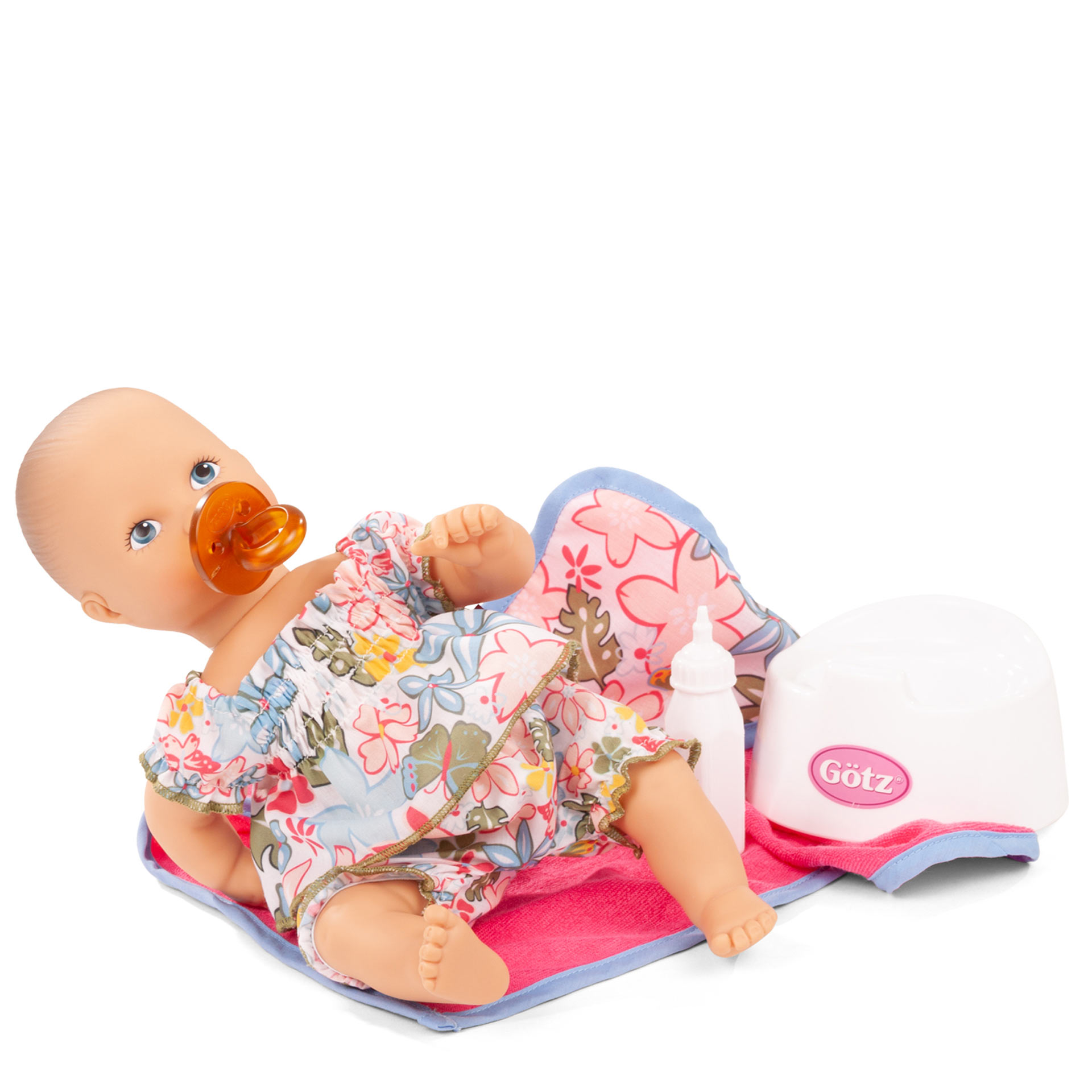 2153042-aquini-maedchen-minimaxi-babypuppe-goetz aquini-maedchen-minimaxi-babypuppe-sommeranzug-schnuller-badetuch-toepfchen-badepuppe-goetz