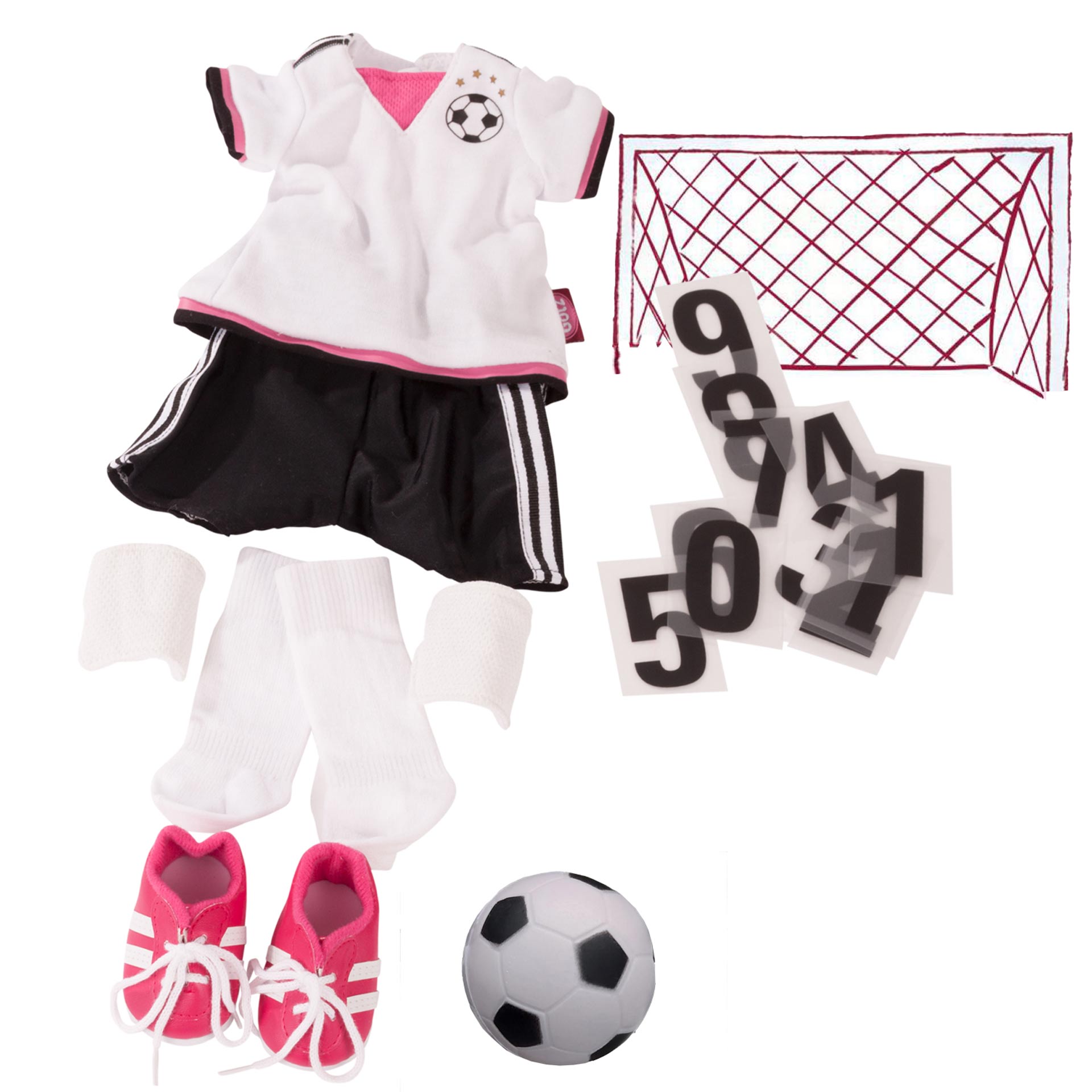 3403054-set-soccer-girl-bekleidung-shirt-shorts-fußballschuhe-schienbeinschoner-struempfe-fußball-goetz
