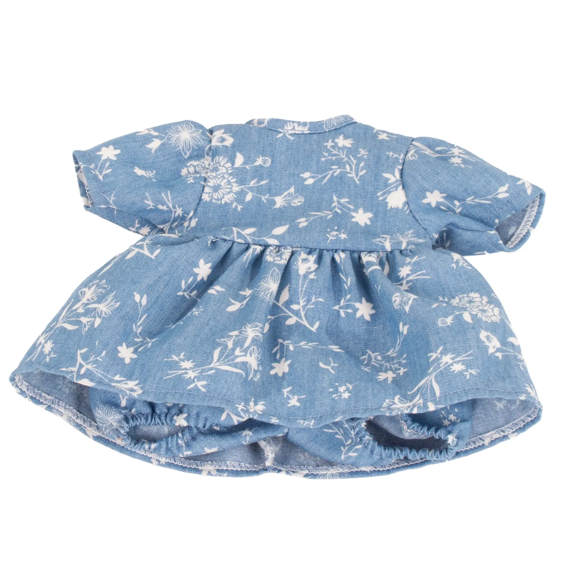 Babykleid Gr. 30-33 cm in jeansblau mit Blumenmuster und angenähter Pumphose von Goetz