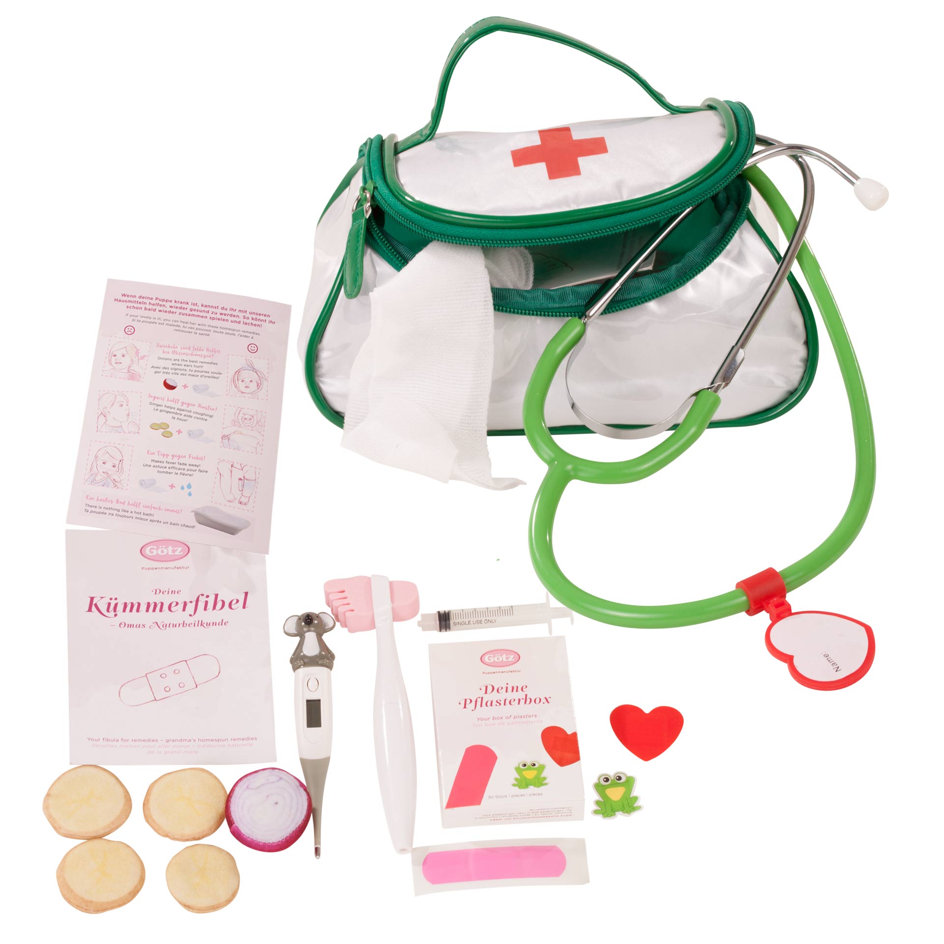 tasche-doktorchen-zubehoer-goetz-stethoskop-pflaster-wickel-thermometer-spritze-tasche-binde-kuemmerfibel-reflexhammer